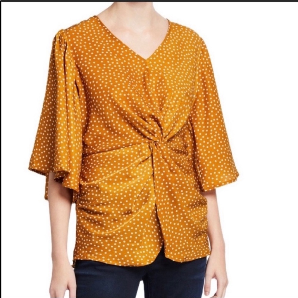 NEW Lumie Twisted Front Flutter Sleeve Yellow Blouse Small